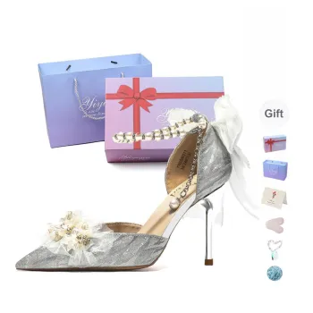 Take The Qin Slim Heel High Heels Women's Silver Gift Box Set