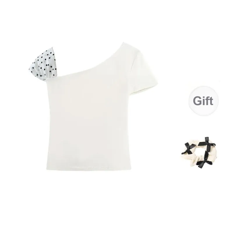 CPAURA T Shirts Women's White+Bowknot Hair Tie Comes With-1