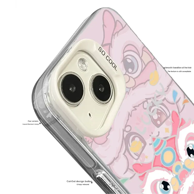 Wei Xin Acrylic Material Lion Head Mask Pink Snake Phone Cases Compatible With IPhone 16/15 Pro Max/Apple 13/14 Pro/Max-2