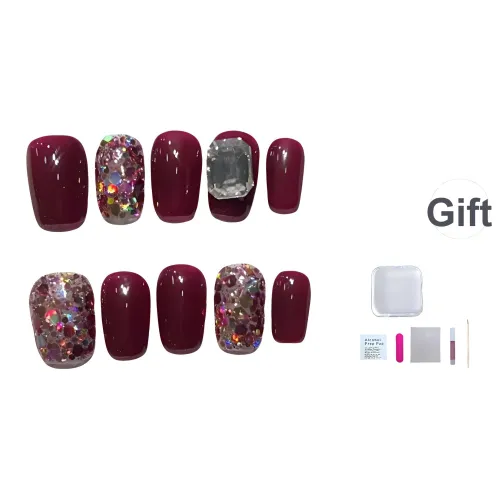 A Few More Cute Блестки Квадрат Бриллианты Handcrafted False Nail Короткий LADDER Красный Однотонный Блестки