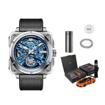 GEYA G MAX Engine Collection Automatic Mechanical Movement Genuine Leather Strap Watch Men's Watches Cut Out Dial