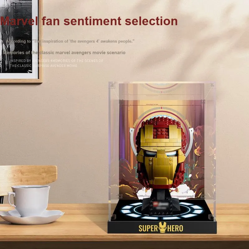 LIGHT YOUR BRICKS Lei Ba Yi Compatibility Building Block 76165 Iron Man Helmet Display Case Model Accessories-5
