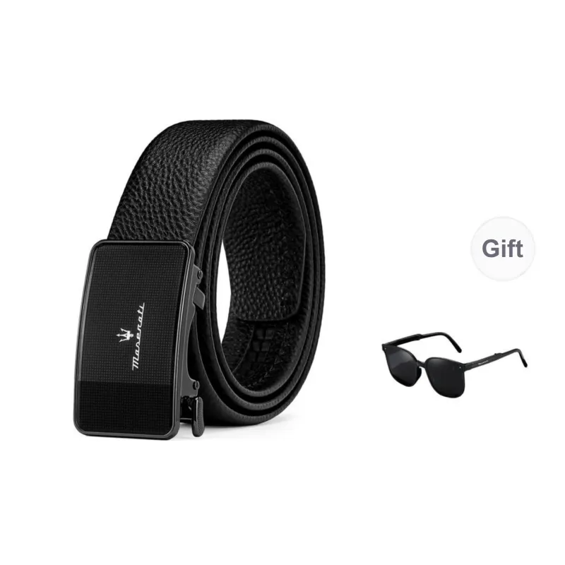 Maserati Top Grain Cow Leather Belt Men's Black Width 3.5cm-7