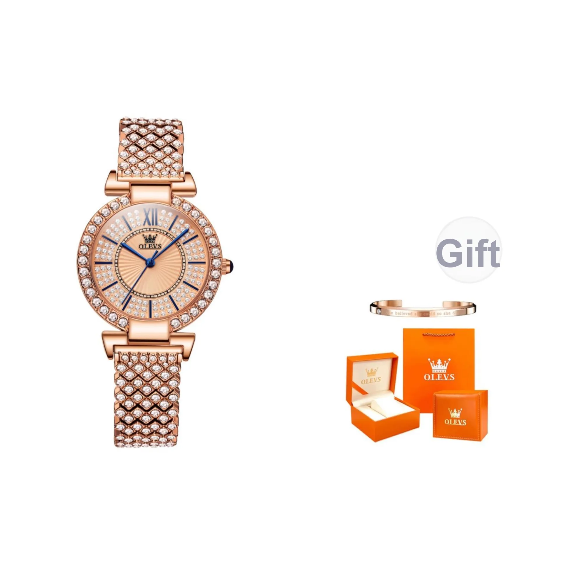 OLEVS Кварцевый механизм нержавеющая сталь ремешок часы женский циферблат золото