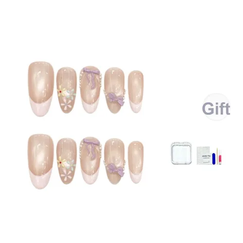 JINGCHANXUE Таро Желе Мягкий Бант False Nail Овал Французский Градиентный Кошачий глаз 14мм