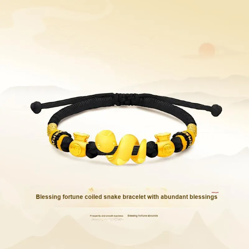 ZHIAIYONGHENG Everyday Commute Versatile Cute Cute Zodiac Snake Roll Solid Gold Fixed Price Gold Bracelet Unisex-1