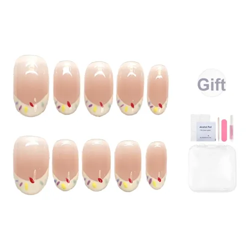 Yun Yue Joe Свежий Хорошо Выглядящий Осветляющий Французский Цветочный Радужный False Nail Миндаль Телесный Градиентный Милый