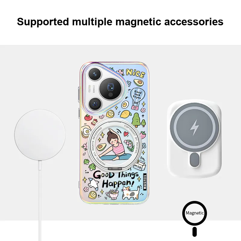 Marsfield Acrylic Material 360 Rotating Magnetic Stand Case Yoga Casual Time Phone Cases Compatibility Huawei P70/Pro-4