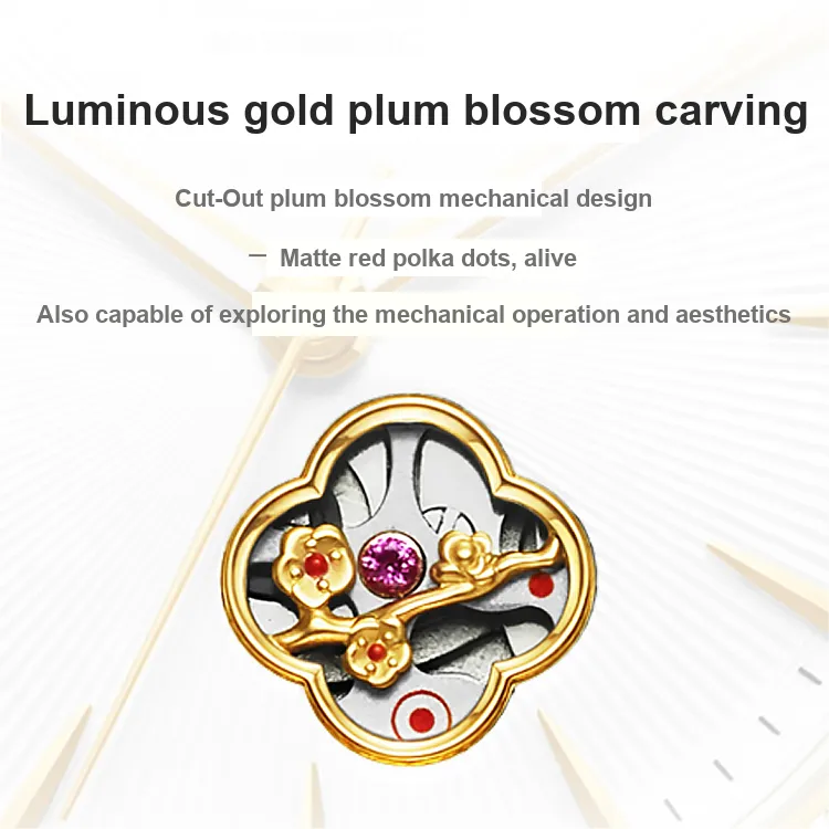 ROSDN Four Leaf Clover Collection Mechanical Movement Cow Leather Strap Watch Women's Watch White Dial-9