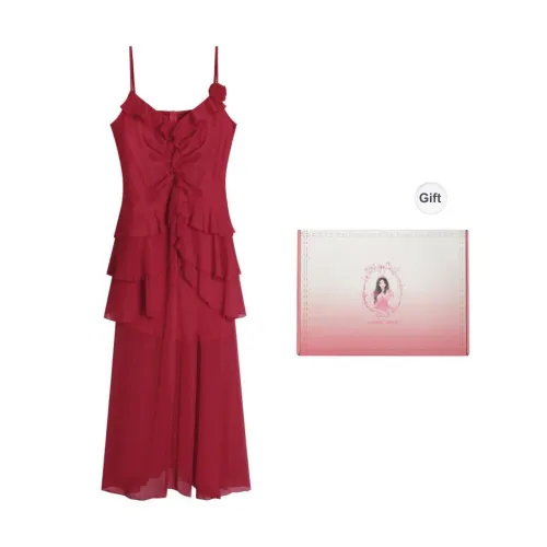 ANNIBUHUO Slip Dresses Women's Red