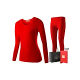 Women's Matching Set (Red) Thickened and Fleece-Lined/Lace Round Neck/Shopping Bag Included