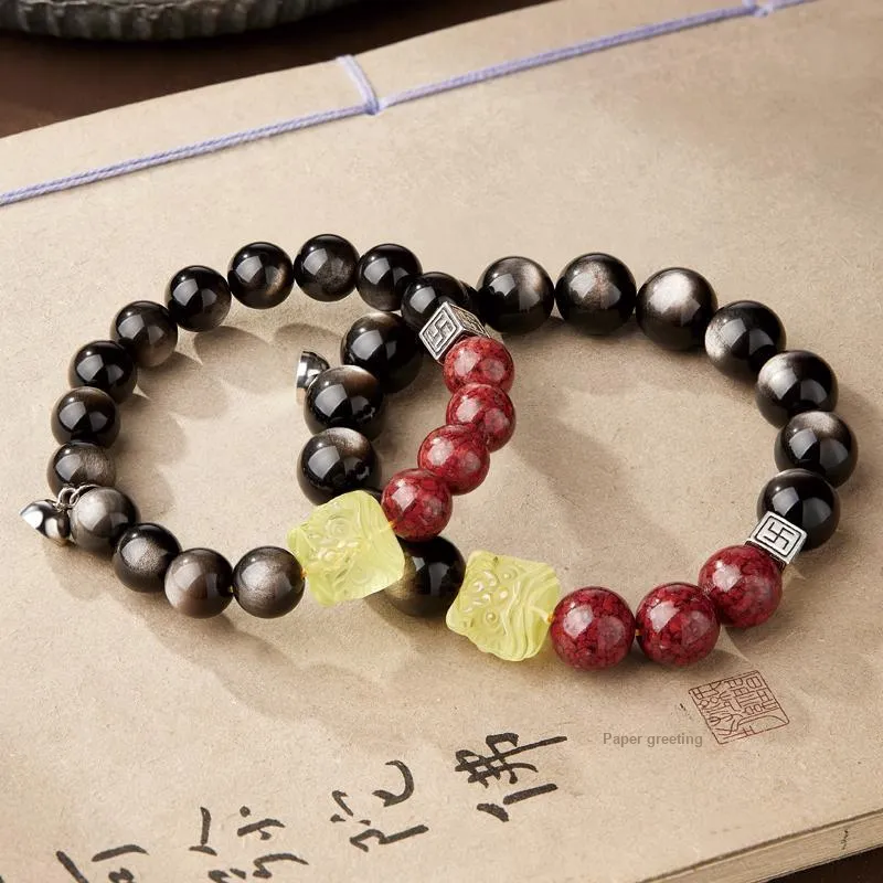 Moonstone Edge Obsidian Bracelets Unisex-3