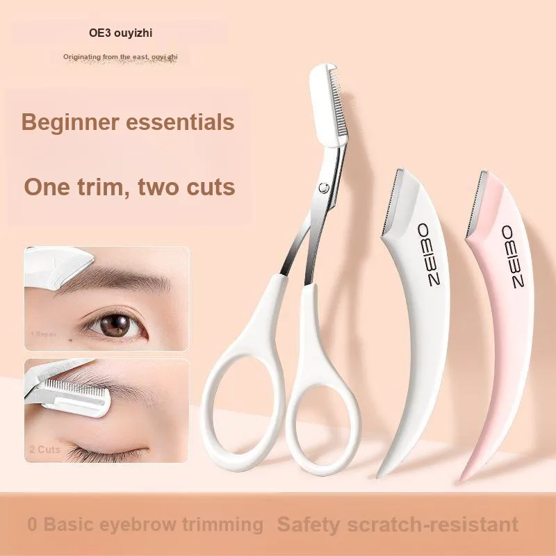 Oeiez Crescent Eyebrow Razor Blade Beginner Magnifying Anti Gouging Eyebrow Trimming Set Make up Tools-24