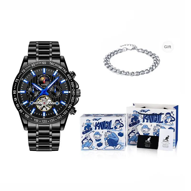 KANGOL Interstellar Series Automatic Mechanical Movement Stainless Steel Strap Watch Men's Watches Black Dial-46