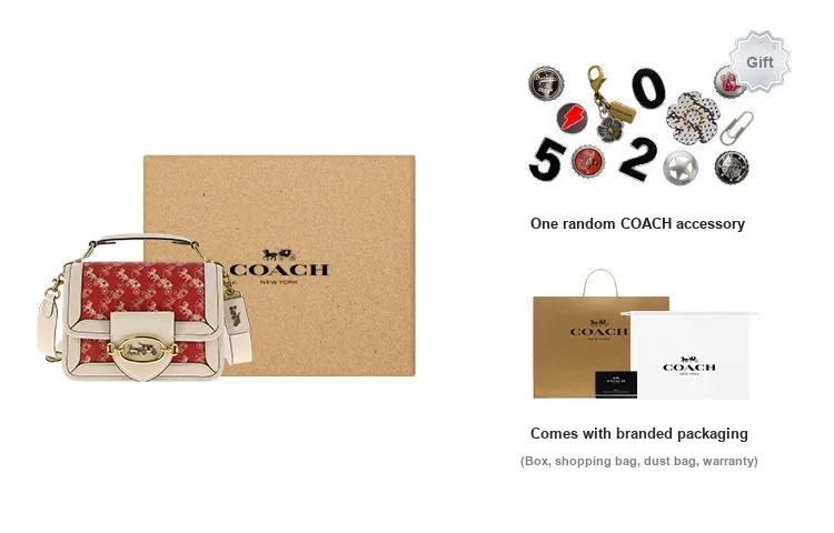 COACH Hero With Cow Leather Handbag, Shoulder Bag, Crossbody Bag Medium Size Women's White & Light Red-5