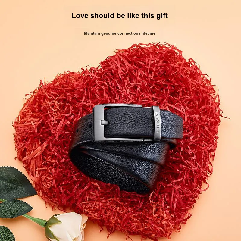 ELLE HOMME Top Grain Cow Leather Premium Comfortable Belt, Premium Gift Box Set Men's Gunmetal Width 3.8cm-5