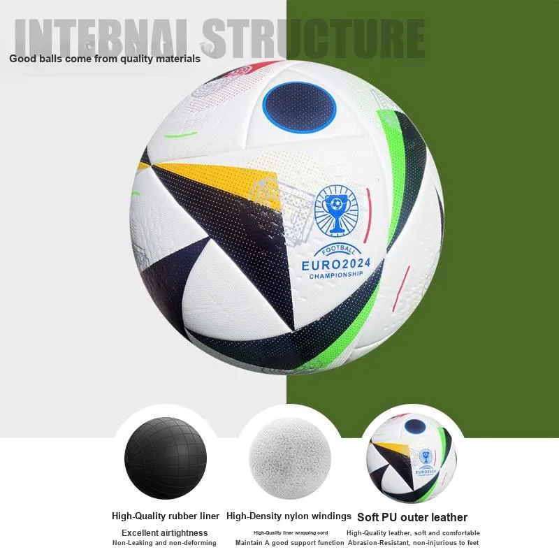 THREEHUAN Size 5 Soccer PU Seamless Thermal bonding Black White-3