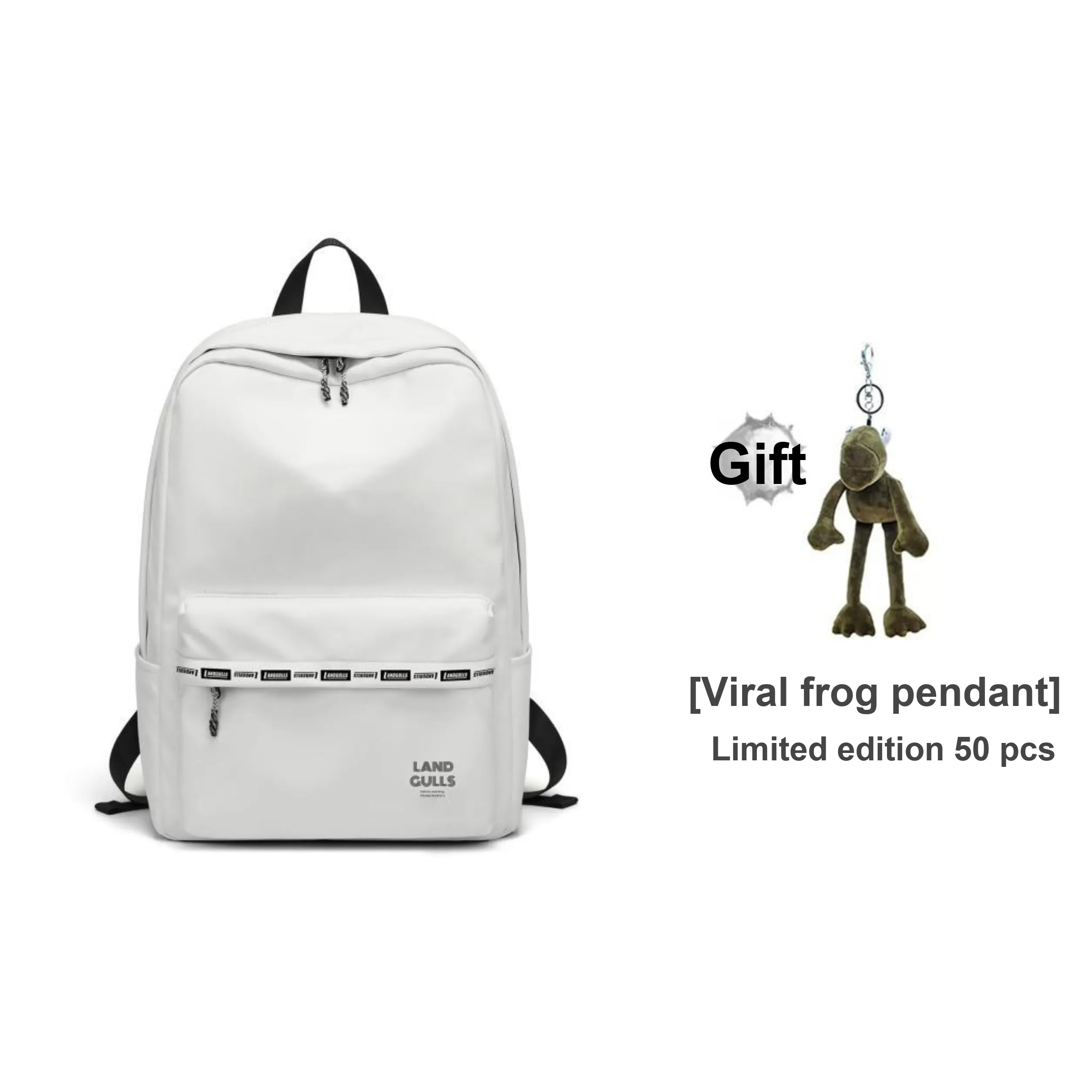 Land Gulls Nylon Fabric Backpack Medium Unisex White/Black