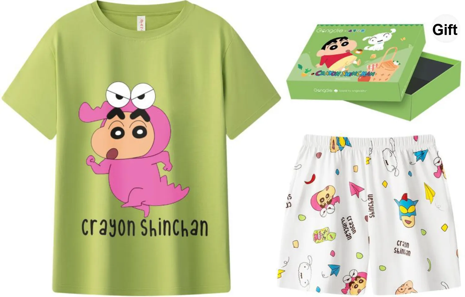 Gongdie x SHINCHAN Pajama Set Unisex Green, Gift Box Set