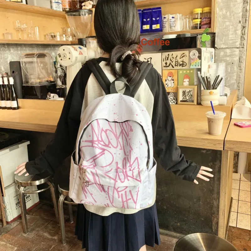 Yalu Waterproof Fabric Backpack Regular Unisex Pink Graffiti/Blue Graffiti/Gray Graffiti-3