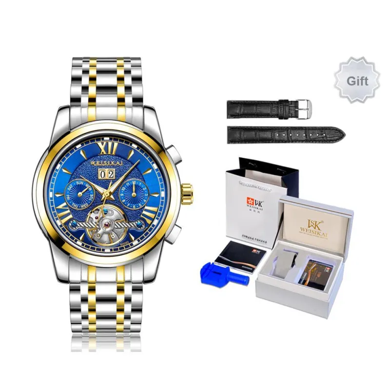 WSK Automatic Mechanical Movement Stainless Steel Watchband Men's Watches White Dial-6