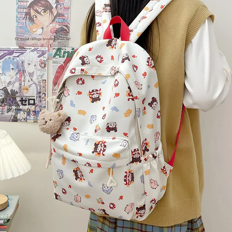 Vack Nylon Backpack Unisex White/Black/Pink/Blue-4