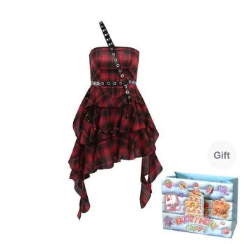 WOWI Slip Dresses Women's Red Plaid Skirt Shopping Bag