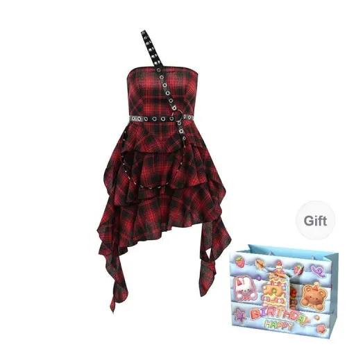 WOWI Slip Dresses Women's Red Plaid Skirt Shopping Bag