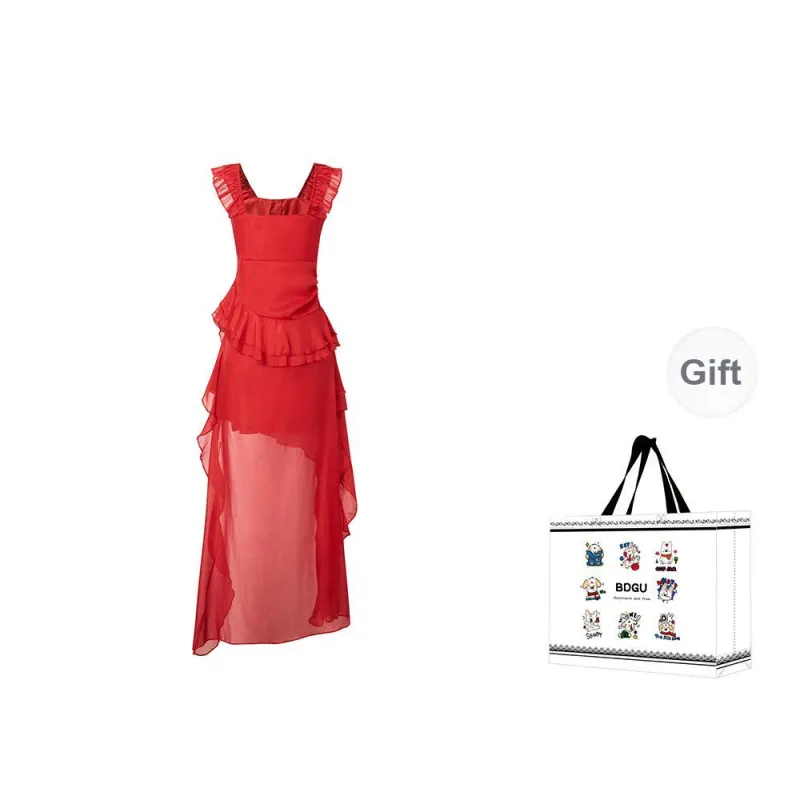 BDGU Short Sleeved Dress Women's Red-1