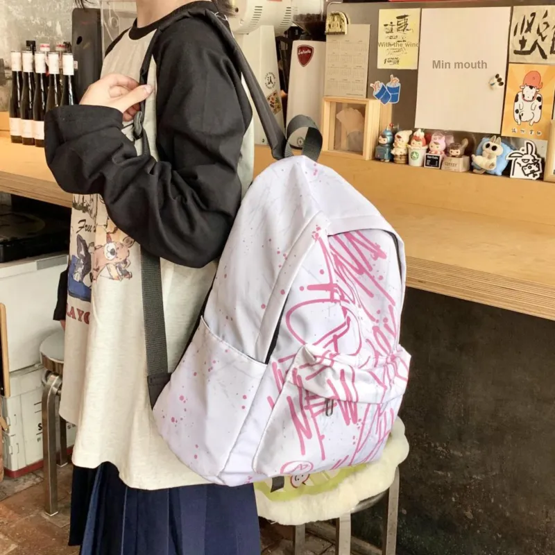 Yalu Waterproof Fabric Backpack Regular Unisex Pink Graffiti/Blue Graffiti/Gray Graffiti-4