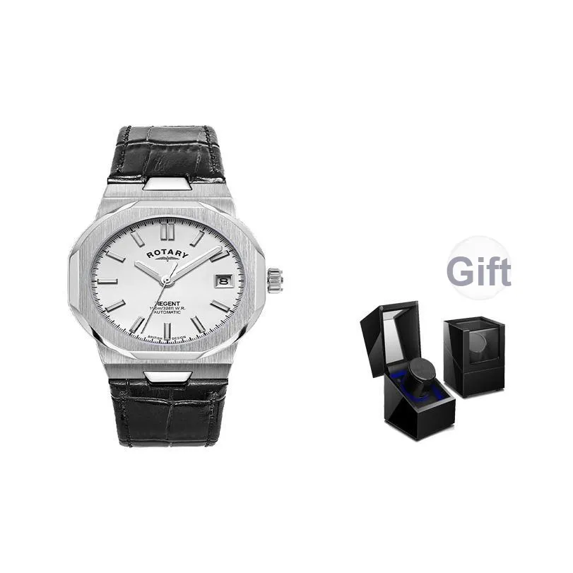 ROTARY Wrist Watch Automatic Mechanical Movement Genuine Leather Strap 36mm Silver Dial Women's Watch
