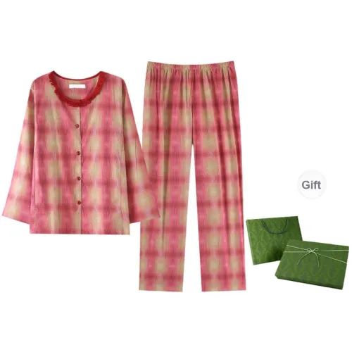 ZumashL Luxury Designer Series Pajama Set Women's Gift Box Set Fuchsia Plaid