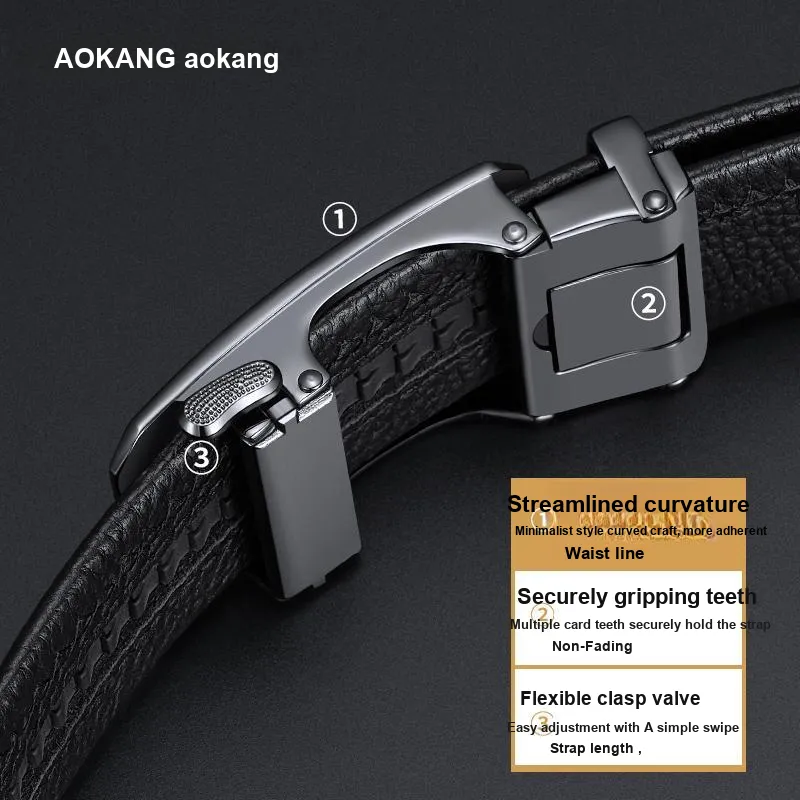 AOKANG Top Grain Cow Leather Belts Men's Silver Gunmetal 3.5cm-4