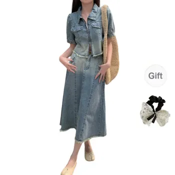 PAVEA Two Piece Skirt Sets Women's Blue Set+Hair Tie Comes With