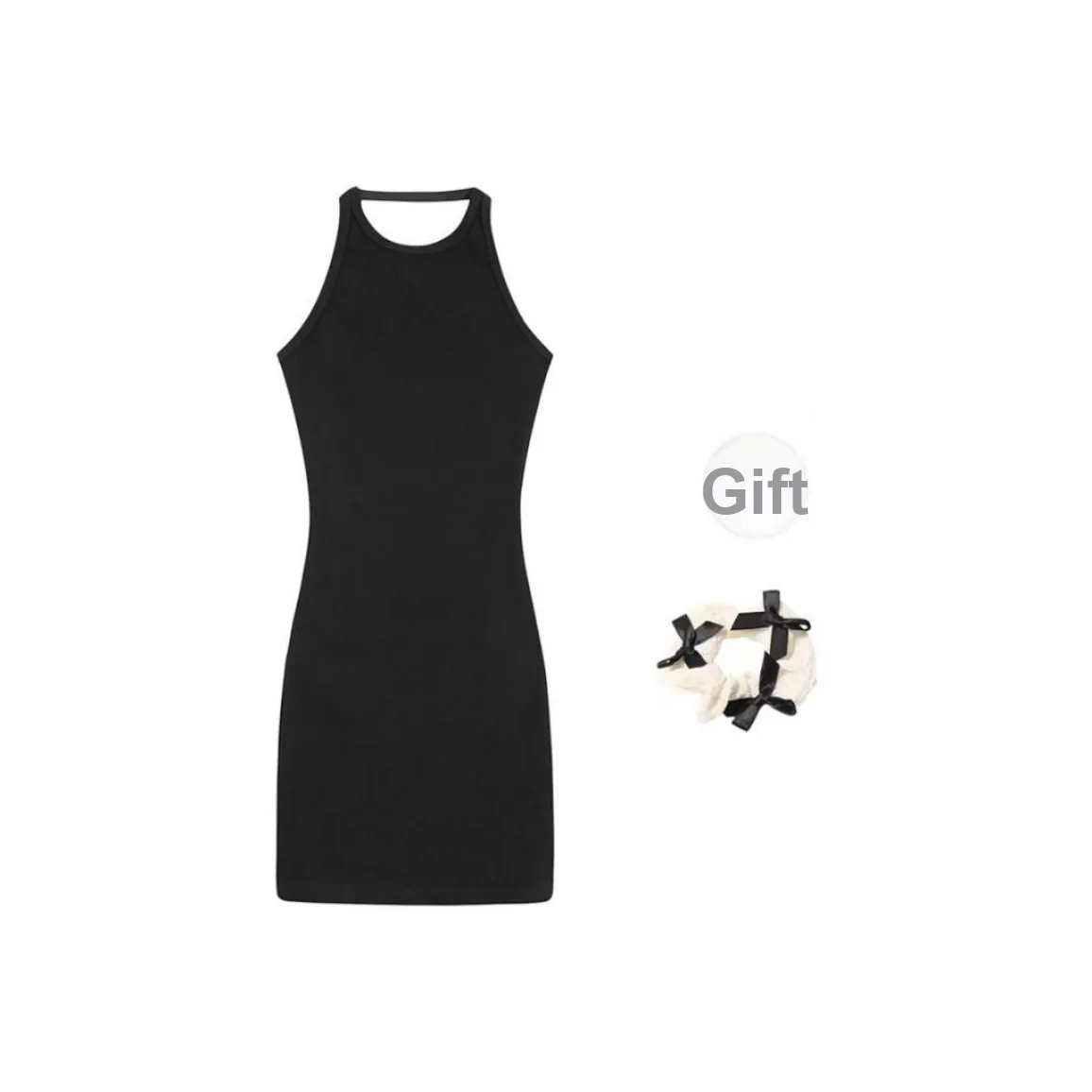 TURN UP Sleeveless Dress Women's Black/Bowknot Hair Tie