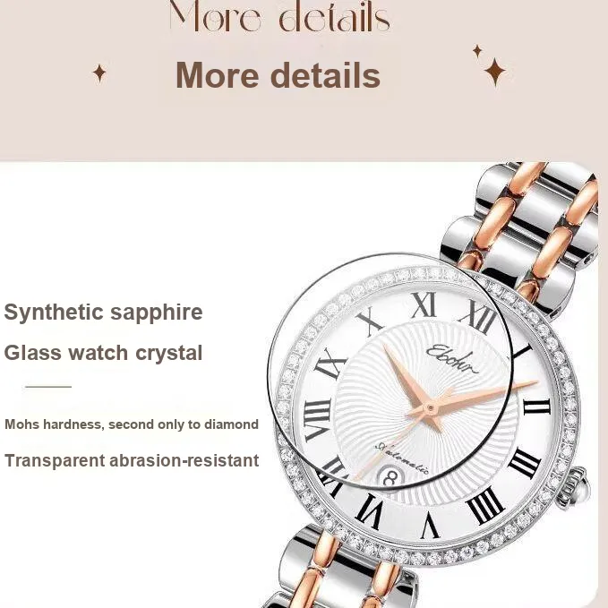 EBOHR Synthetic Sapphire Mirror Automatic Mechanical Movement Watch Women's Watch White Dial 11272428-12