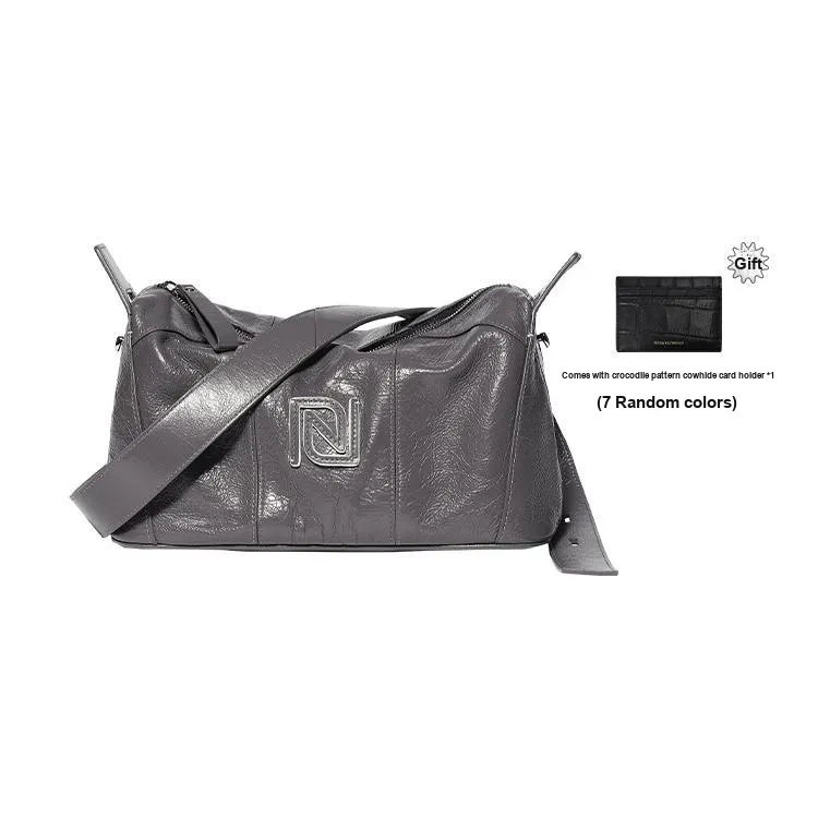 ROSA HERMOSO Oil Wax Stretch Top Grain Cow Leather Pillow Bag Crossbody Bag Unisex/Gender Neutral Unisex