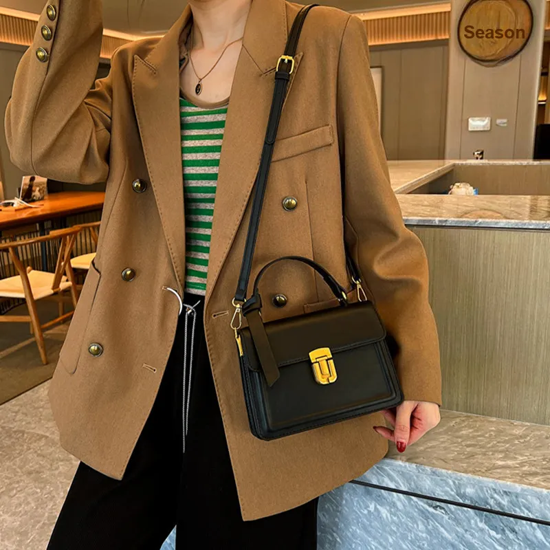 JANE KLAIN PU Small Square Bag, Handbag, Crossbody Bag Small Size Women's Midnight Black/Chestnut Brown-5