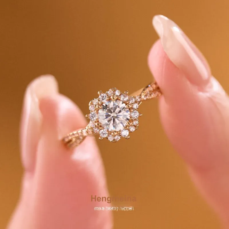HENGMEINA 925 Sterling Silver, Moissanite Elegance Fashion Versatile Premium Ring Women's-4