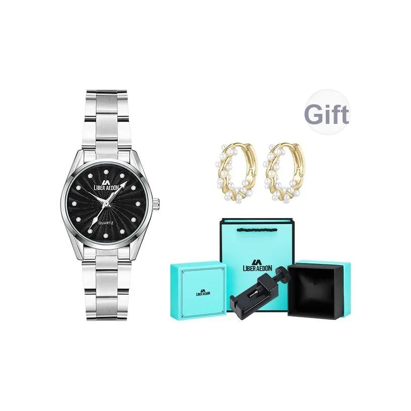 LIBER AEDON Кварцевый механизм металл ремешок черный циферблат женские часы