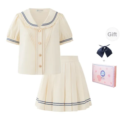 Tokyo Season Uniforms Women's Set Nautical Girlish Tops+Skirts Comes With Bow Tie