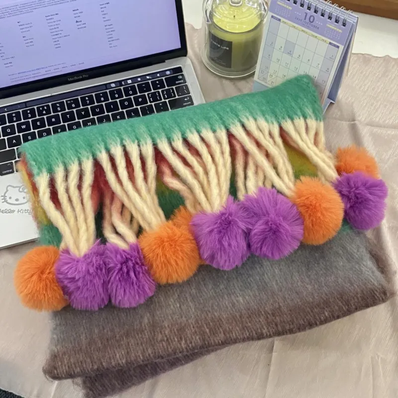 VIVIWELL Mohair Knit Scarves Unisex-2
