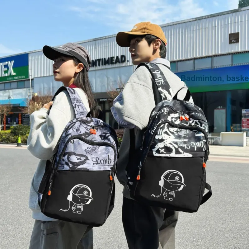 AIBAG Nylon Backpack Unisex Black/White/Blue-16