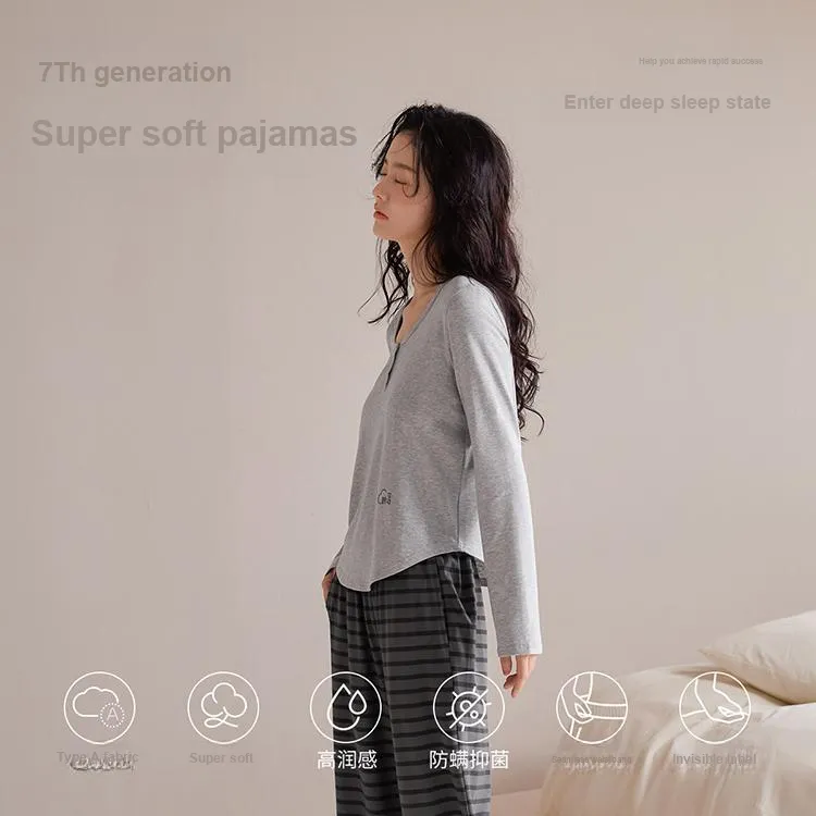 JINGYUN Deep Pajama 70 Pajama Set Women's Bean Gray-2