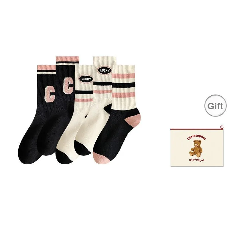 Caramella Mid Calf Socks Women's Shopping Bag Combo Set-6