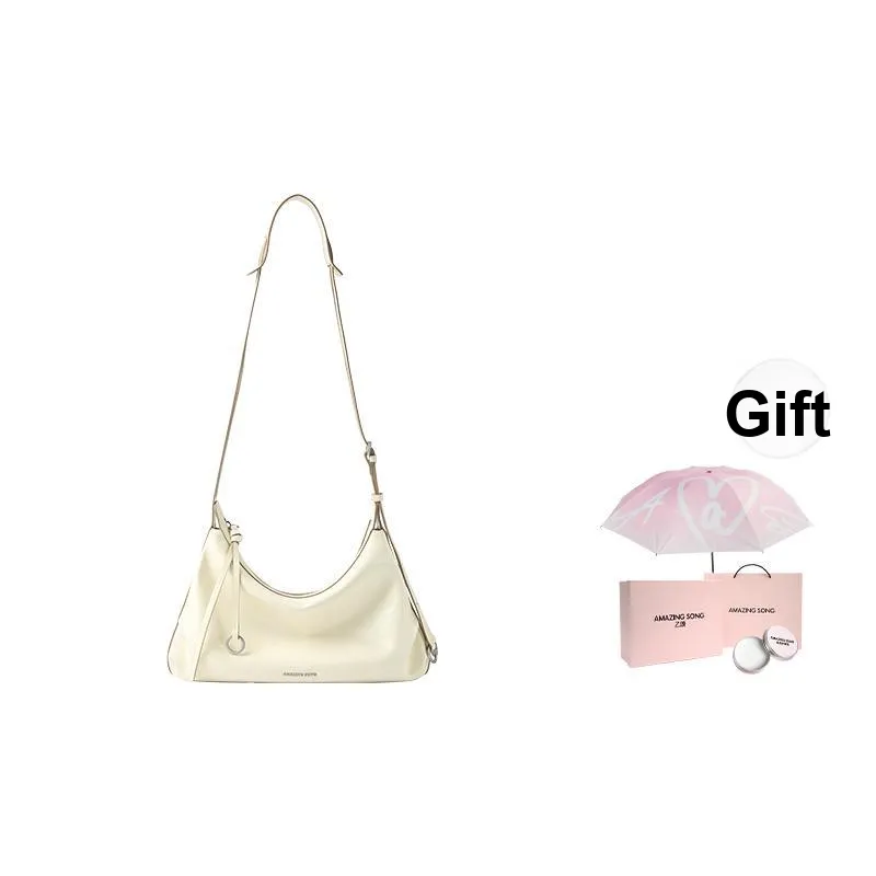 AMAZING SONG Cow Leather Shoulder Bag Regular Women's Dark Chocolates/Cream Yellow/Elegant Black-0
