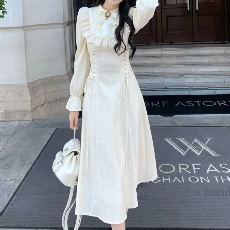 Blovelan Long Sleeved Dresses Women's Apricot-4