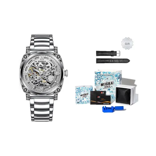 WSK Автоматический Механический Механизм Нержавеющая Сталь Ремешок Часы Мужские Серебристый Циферблат