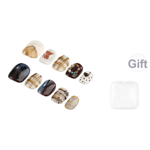 SHANGSHIQIN Стиль Майярд Color Series Ручная работа Сладкий стиль False Nail Короткий Квадратный And Круглый Коричневый Однотонный 15 мм