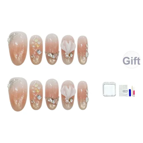 HUYONG Странжированный 3D-эффект Русалка Пляж False Nail Овал Coquette Градиентный Кошачий глаз 14мм